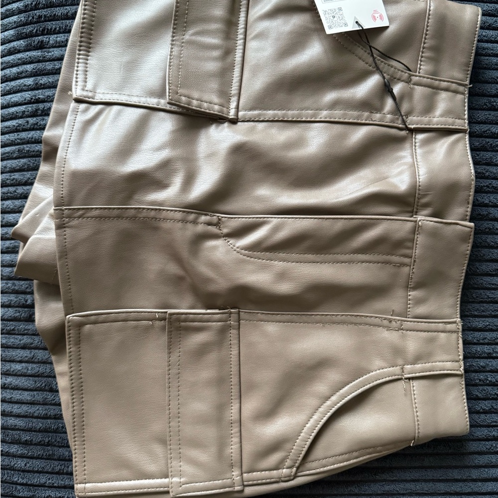 Brown Faux Leather Cargo Mini skort